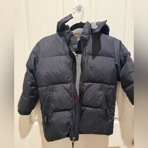 Gap Kids Puffer Jacket Black Hooded Snow Jacket Fleece‎ Lined Insulated